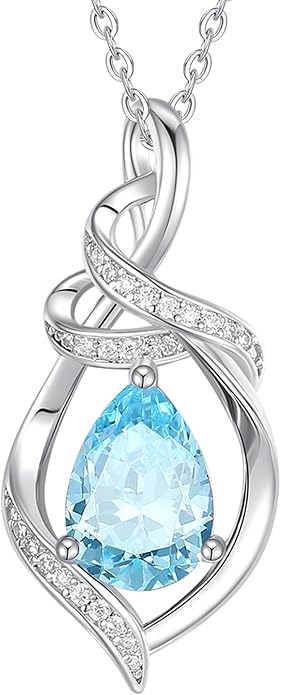 FANCIME Teardrop Birthstone Necklace for Women S925 Sterling Silver Elegant Ribbon Pendent Necklace Birthday Jewelry Gifts for Mom Wife Her, 16"+2" Inches