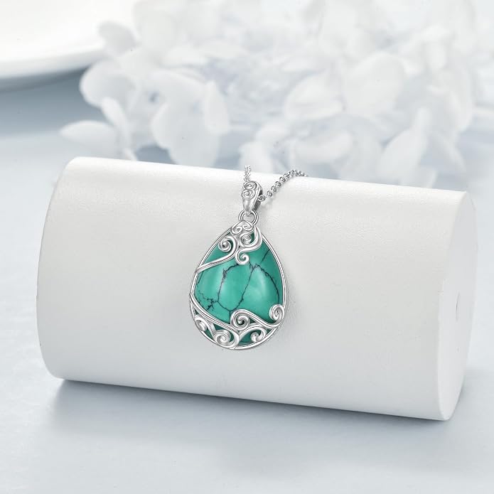 YAFEINI 925 Sterling Silver Moonstone Necklace Filigree Teardrop Pendant Necklace Jewelry for Women Girls