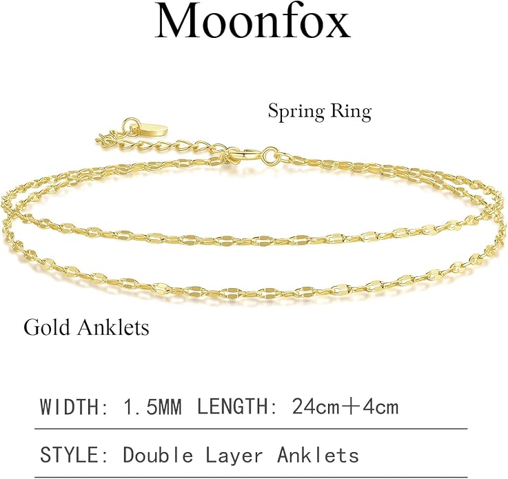 14K Gold Anklets for Women Gold Ankle Bracelets for Women Layered Anklet for Womens Ankle Bracelets Flat Mirror Chain Double-Layer Design Dainty Anklet for Womens Anklets 9.4'' to 11''