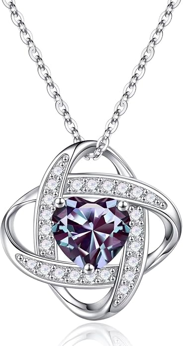 Iefil 925 Sterling Silver Love Knot Birthstone Necklace, Anniversary Birthday Gifts for Women, Jewelry Gift for Wife Mom Girlfriend Daughter