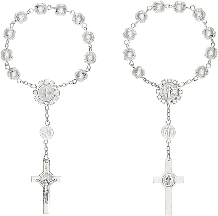 Autom Bulk Rosaries One Decade Rosary Prayer Bead Bracelets with Centerpiece and Crucifix
