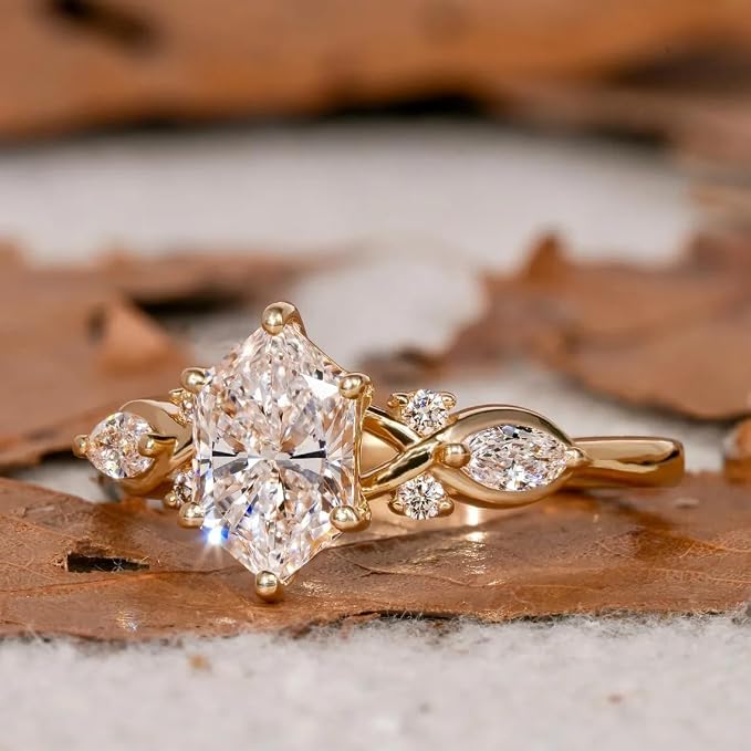 14K Gold Plated Marquise Cut Engagement Ring for Women, Wedding Promise Cubic Zirconia CZ Band Simulated Diamond Rings for Women's Size 9#