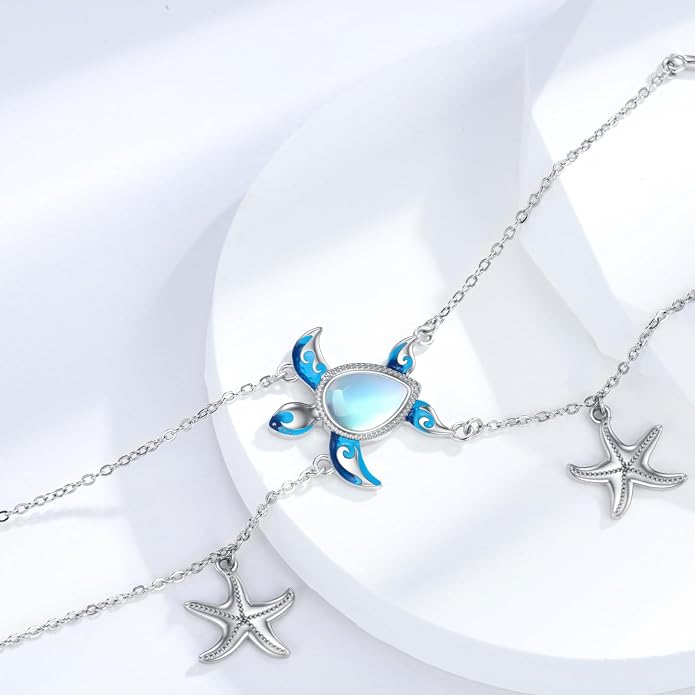 Moonstone Sea Turtle Ankle Bracelet Sterling Silver Anklet Fine Jewelry For Women Sea Turtle Ankle Gifts