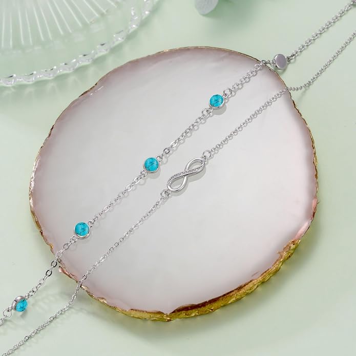 Dorunmo Anklet Bracelets For Women 925 Sterling Silver Birthstone/Infinity/Butterfly/Evil Eye/Turtle/Pineapple/Starfish/Heart Anklets Bracelets Jewelry Gifts for Women