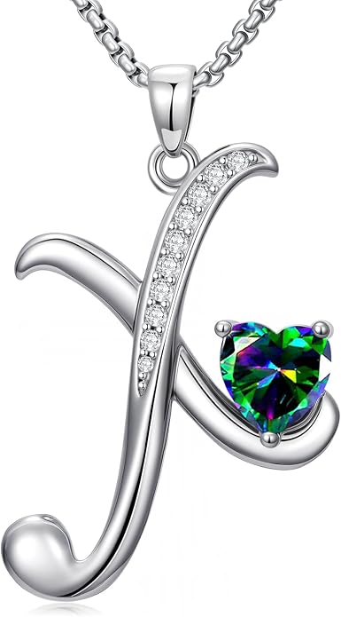 Birthday Gifts for Women Alphabet A to Z Initial Birthstone Pendant Necklaces for Women - 18k White Gold Plated Personalized Name Jewelry Anniversary Graduation Gifts for Wife Her Daughter Girlfriend(with Gift Box)