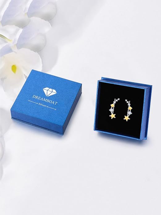 Dreamboat Star Ear Climbers Earrings for Women 925 Sterling Silver Star Ear Cuffs Crawler Earring Cubic Zirconia Climbing Jewelry Wedding Birthday Gifts