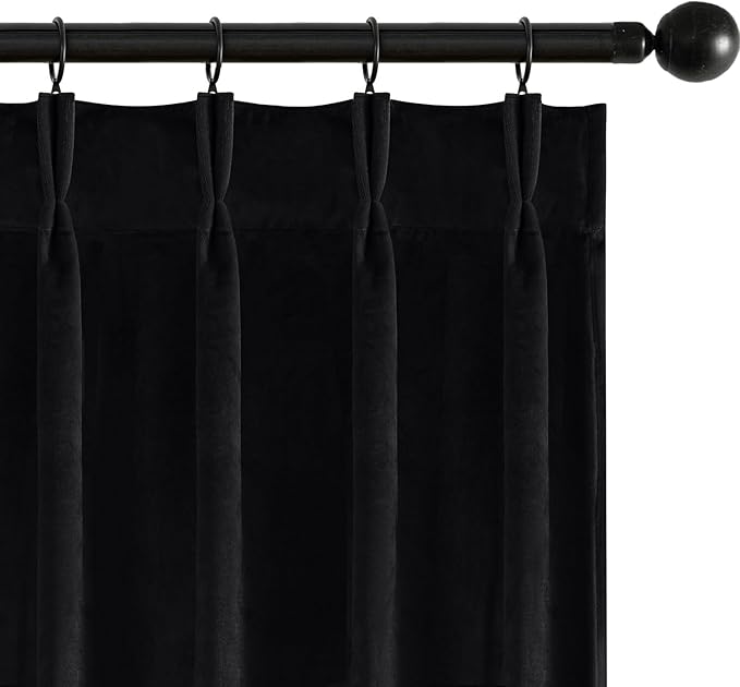 MIULEE Pinch Pleated Black Velvet Blackout Curtains 92 inches Long, Thermal Insulated Pinch Pleat Drapes with Hooks, Luxury Halloween Window Panels for Bedroom Living Room, 2 Panels