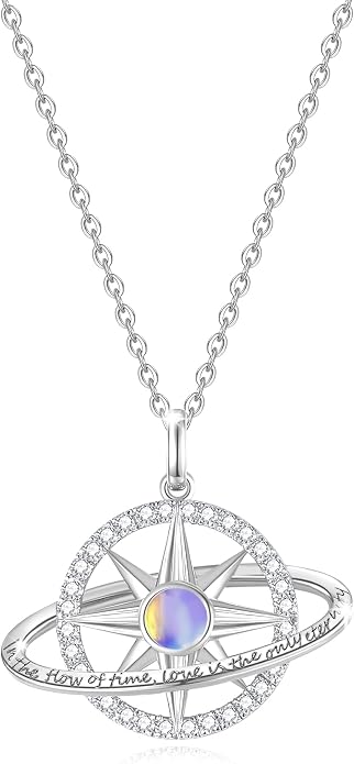 FANCIME Stellar Promise Birthstone Necklace for Women White Gold Plated Sterling Silver Planet Star Pendant Fine Jewelry Anniversary Birthday Mothers Day Gifts for Women Wife Friend Her