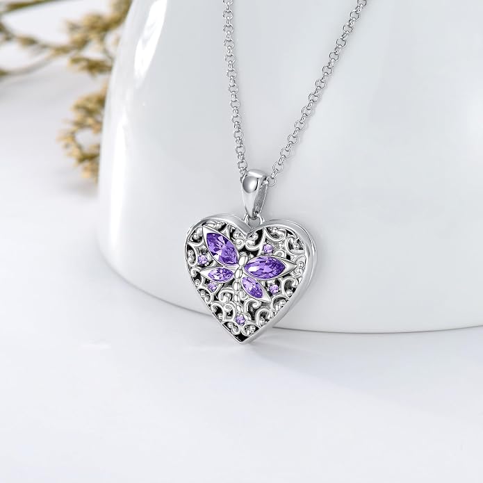 Dorunmo Personalized Locket Necklace 925 Sterling Silver that Holds Pictures Butterfly Birthstone Photo Heart Locket Custom Jewelry Congratulations New Beginnings New Job Gifts for Women