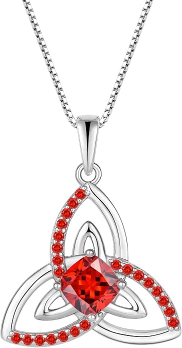 Celtic Birthstone Necklace for Women 925 Sterling Silver Trinity Knot Triquetra Crystal Pendant