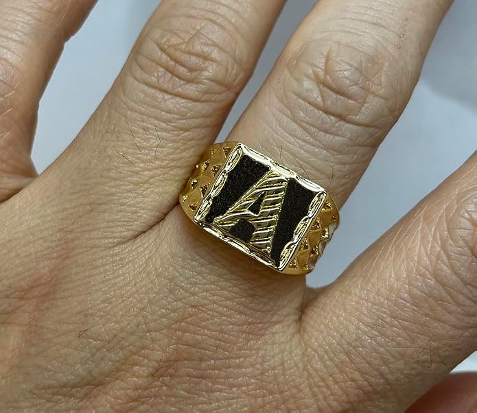 Nugget Style Initial Letter Ring, A-Z, 18K Gold Plated, Non Tarnish