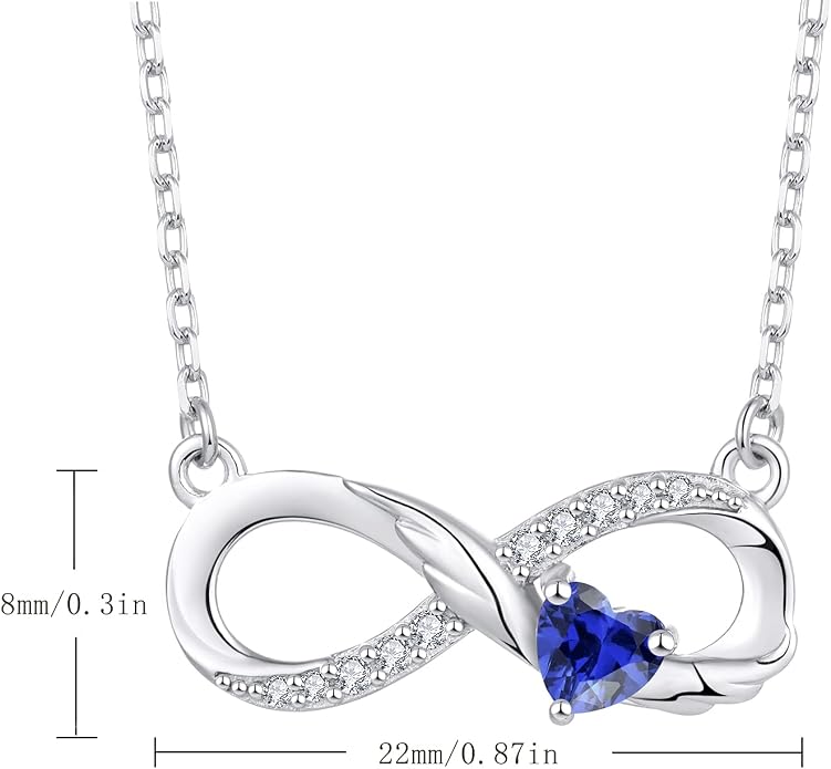 STARCHENIE Infinity Necklace 925 Sterling Silver Angel Wings Heart Birthstone Necklace for Women