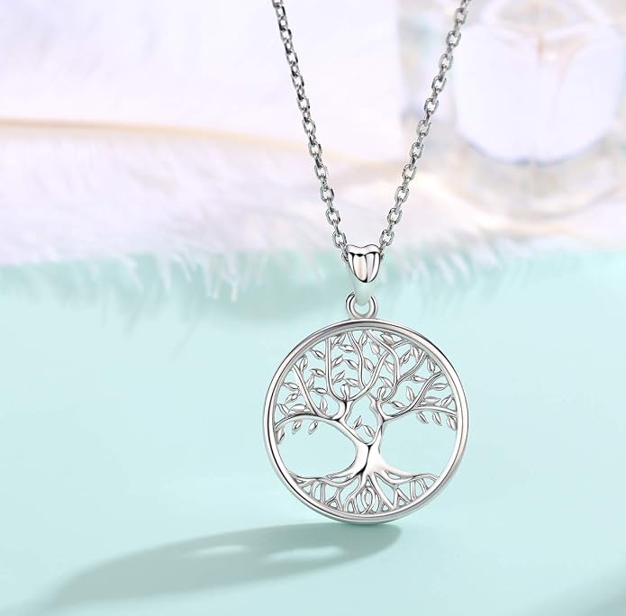 Tree of Life Necklace for Women, Sterling Silver Pendant with 18'' Chain, Jewelry Gifts for Women Grandma Wife Mom (with Gift Box)