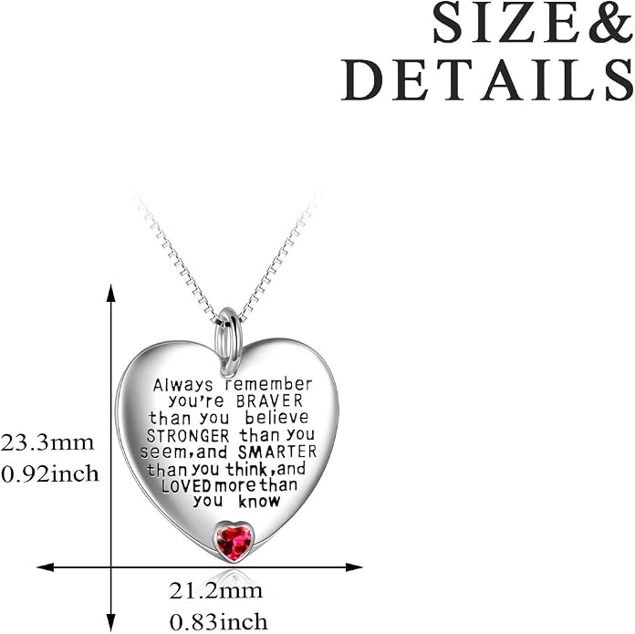 YFN Sterling Silver Always Remember You are Braver Than You Believe Jewelry Pendant Necklace Inspirational Gifts