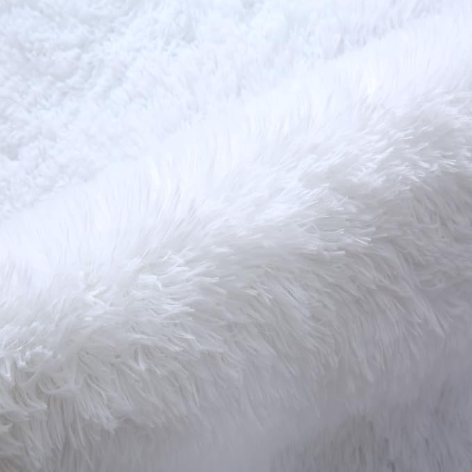 White Fluffy Area Rug 4x6 Bedroom - Ultra Soft Shag Carpet for Bedside | Pure Bright White - Perfect For Minimalist Bedrooms - Nurseries, And Christmas Photo Setups