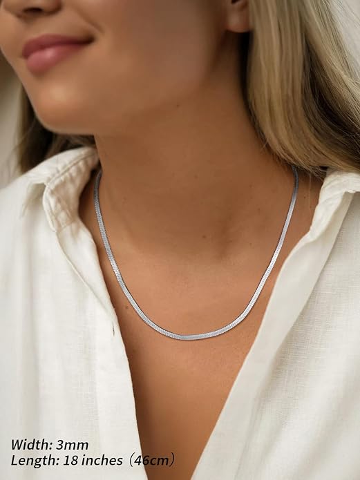 FindChic Black/14K Gold Plated Herringbone Choker Chain Necklace for Women | Waterproof Stainless Steel, Dainty Layering, Flat Snake Chain, Non-Tarnish, Hypoallergenic, Adjustable Extender, Gift Box