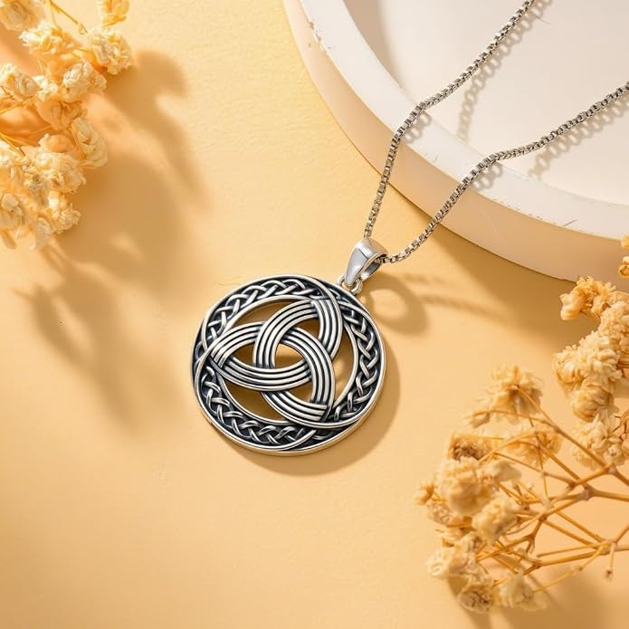 Celtic Necklace for men Sterling Silver Celtic Knot Triquetra Triangle Trinity Necklace Gift for Men