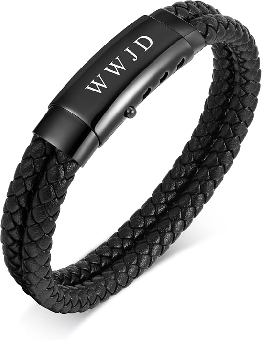 VNOX Men's Inspirational Mantra Engarved Handmade Braided Leather Adjustable Cuff Bangle Bracelet Encouragement Motivational Gift for Men