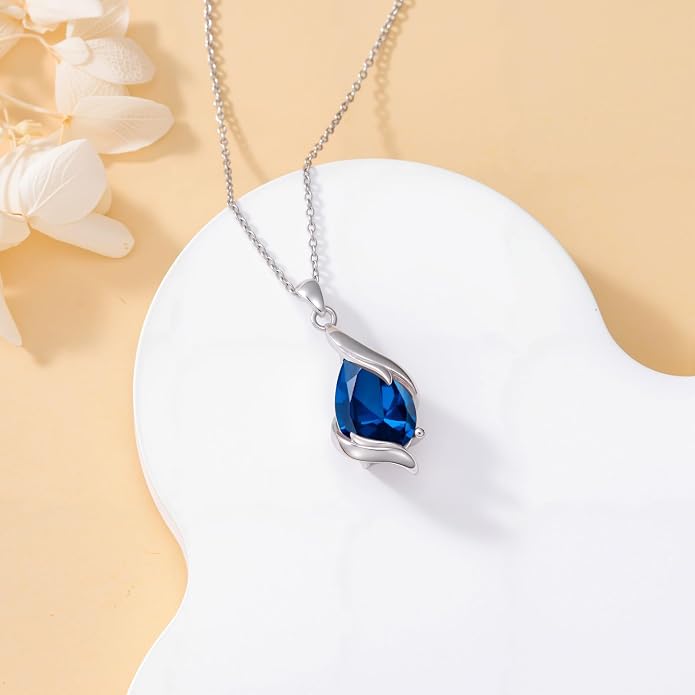 HPQQ Birthstone Necklace for Women 925 Sterling Silver Teardrop Pendant Fine Jewelry Birthday Mothers Day Gifts for Women Mom Her