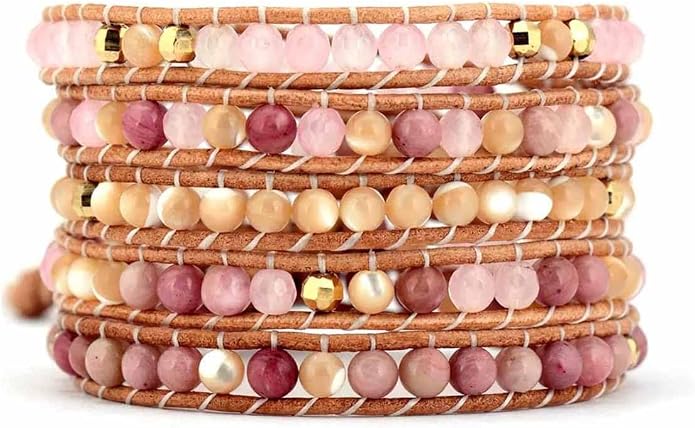 Boho Wrap Bead Bracelet for Women - Handmade Adjustable Natural Stone Beaded Bracelets Yoga Healing Bracelet Bangle Hippie Jewelry