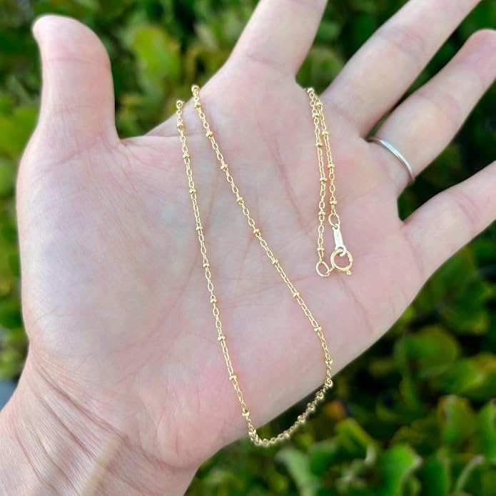 Adabele Solid 925 Sterling Silver Gold Filled White Gold Satellite Bead Station Chain Necklace Cute Dainty Thin Tarnish Resistant Hypoallgeneric Women Neck Jewelry
