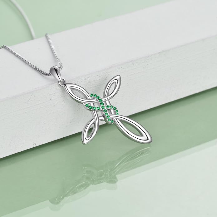LUHE Celtic Knot Cross Necklace Sterling Silver Birthstone Polished Religious Infinity Celtics Jewelry Gifts for Women