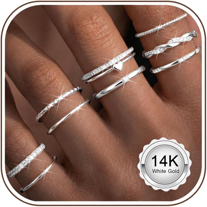 THUNARAZ Gold Stackable Rings for Women Non Tarnish Open Adjustable 14K Gold Plated Rings Trendy Stack Cubic Zirconia Thin Thumb Ring Set Minimalist Dainty Statement Band Ring