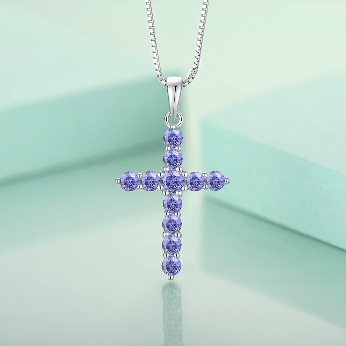 STARCHENIE Cross Necklace Sterling Silver Crucifix Pendant Gemstones Jewelry for Women