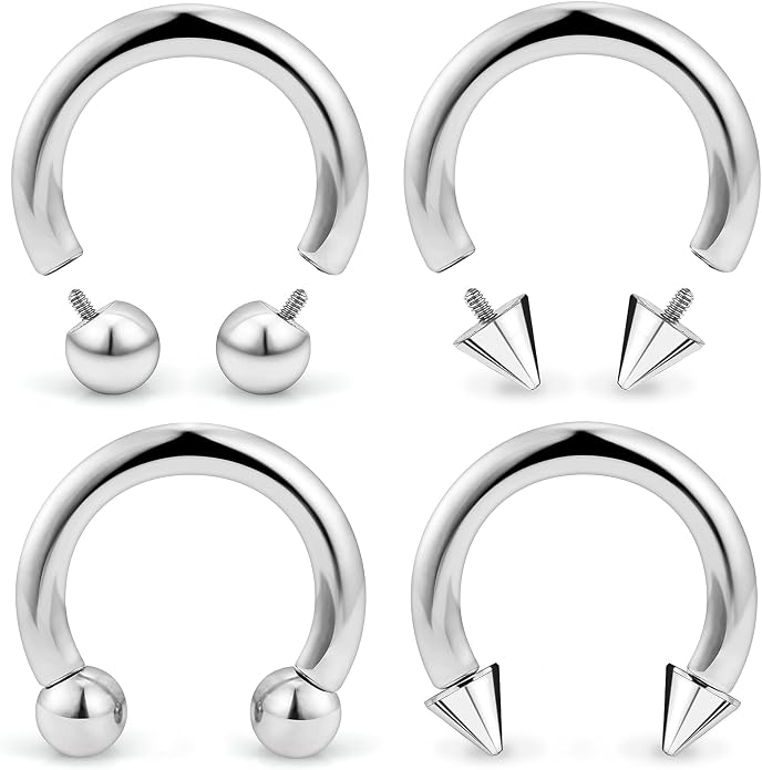20G-00G Septum Rings horseshoes Nose Rings Hoops 316L Surgical Steel Snake Bites Lip Nipple Ring Cartilage Tragus Helix Rook Conch Daith Earrings Pa Piercing Jewelry for Women Men