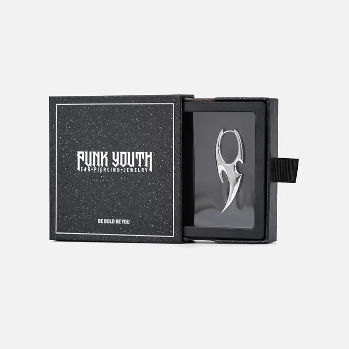 PUNKYOUTH Sharp Line Fluid Curve Earrings 18G 1mm Piercing Jewelry Edgy Minimalist Modern Claw Spike Huggie Hoop Dangle Drop For Women Men Polished Statement Everyday Wear Fashion Accessories