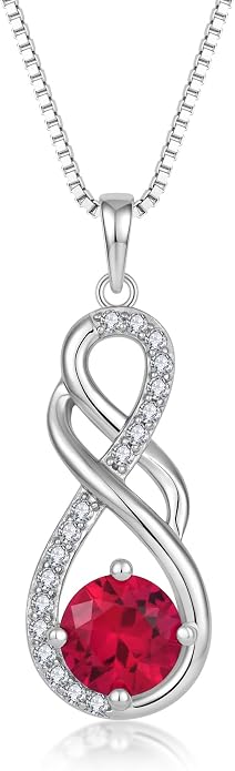 Gemstone Infinity Pendant Necklaces for Women, S925 Sterling Silver Round cut Zircon Necklace Birthstone Jewelry Gift for Her