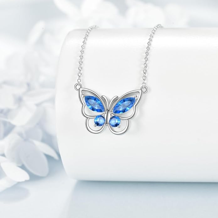 Butterfly Necklace for Women 925 Sterling Silver Crystal Butterfly Pendant Birthstone Amethyst Jewelry Gift