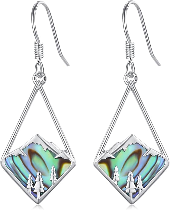 CUOKA MIRACLE Abalone Mountain Earrings For Women S925 Sterling Silver Abalone-Mountain Dangle Earrings Nature Abalone's Mountain Jewelry Gifts For Campers Climbers Nature Lover