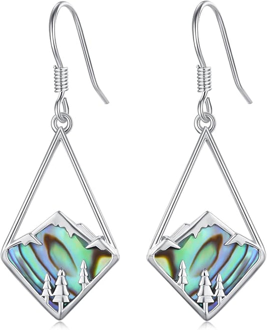 CUOKA MIRACLE Abalone Mountain Earrings For Women S925 Sterling Silver Abalone-Mountain Dangle Earrings Nature Abalone's Mountain Jewelry Gifts For Campers Climbers Nature Lover