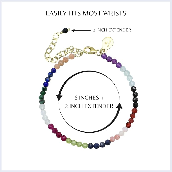 Faceted Bracelet for Women, Certified 925 Sterling Silver with 18K Gold Vermeil Healing Crystal Bracelets for Women - Crystals and Healing Stone Bracelet Women Jewelry for Gift