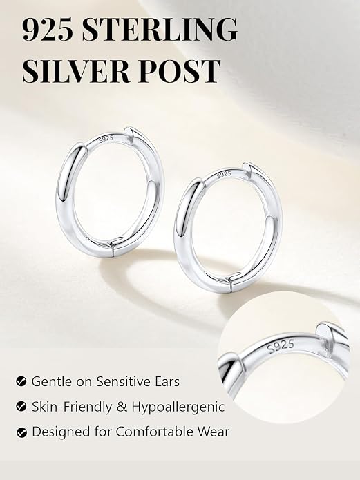 Silvora 14K Gold Plated Huggie Hoop Earrings for Women, Small Sterling Silver Hoops, Hypoallergenic Cartilage Earrings for Sensitive Ears 8/10/12/14/16/18/20MM