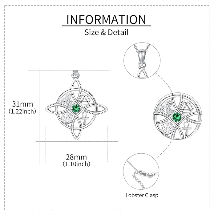 YAFEINI Sterling Silver Witches Knot Pendant Necklace - Celtic Cross Witch Jewelry Amulet Gifts for Women