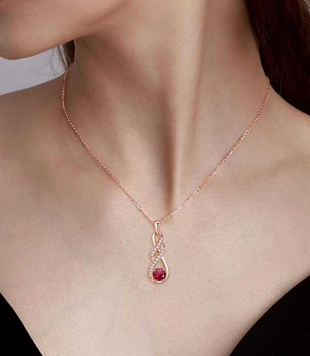 Birthstone Necklaces for Women 925 Sterling Silver Infinity Pendant Created Gemstone Jewelry for Her, 16"+2"