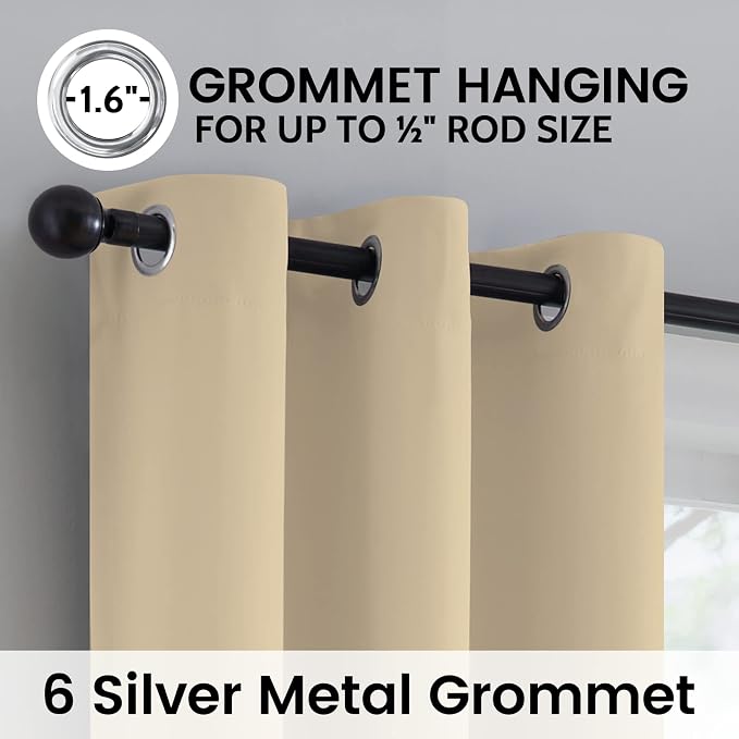 SimpleHome Beige 100% Blackout Curtains Room Darkening Living Room 72 Inch | Curtains for Bedroom,Thermal Insulated Grommet Window Drapes,Curtains for Living Room with Black Back,42 x 72 Inch,2 Panels