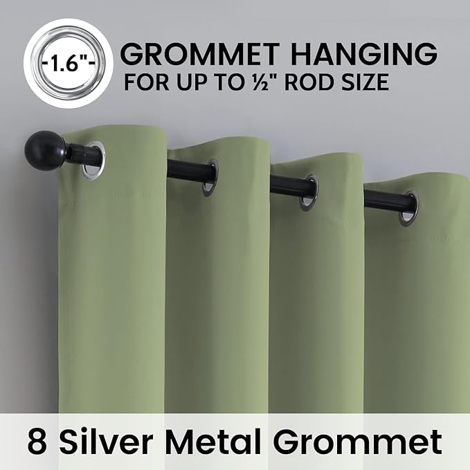 SimpleHome Sage 100% Blackout Curtains Room Darkening Living Room 54 Inch | Curtains for Bedroom,Thermal Insulated Grommet Window Drapes,Curtains for Living Room with Black Back,52 x 54 Inch,2 Panels