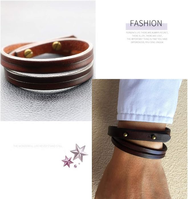 Mens Genuine Leather Bracelet - Handmade Adjustable Leather Cuff Bracelet punk Style leather wrap Wristband for Men