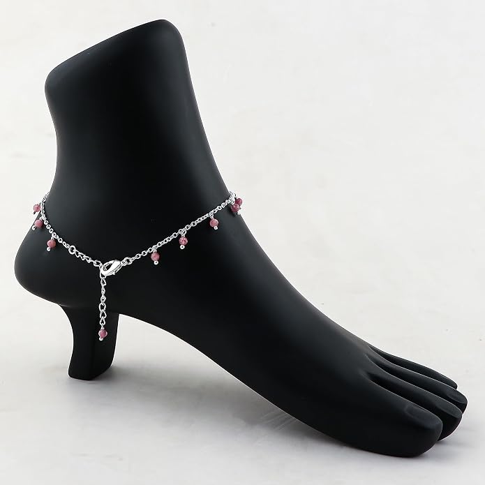 Natural Gemstone Beaded Dangle Anklets, Handmade Bohemian Jewelry, Micro-Faceted Stones Wicca & Reiki Healing Crystals, Silver Ankle Bracelet, Christmas Gift for Women, 9+1.50inch