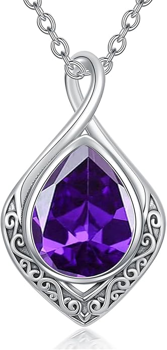 PELOVNY Celtic Knot Necklaces for Women 925 Sterling Silver Gemstone/Birthstone Teardrop Infinity Necklace Irish Celtic Pendant Jewelry Gifts for Mom Daughter Wife