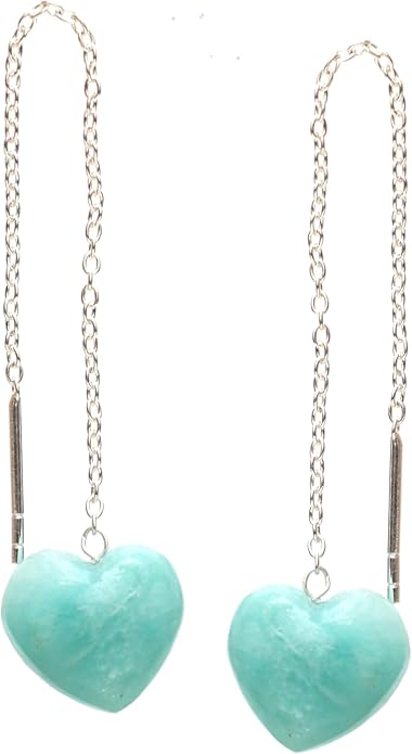 Gemstone Heart Shaped Threader Earrings in 925 Sterling Silver, Pull Through Adjustable, Versatile & Trendy, Perfect Valentine's Gift for Women, Choice of Gemstone Available