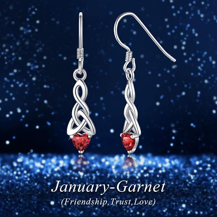 ChicSilver Sparkling Heart Birthstone 925 Sterling Silver Celtic Knot Dangle Hook Earrings (with Gift Box)