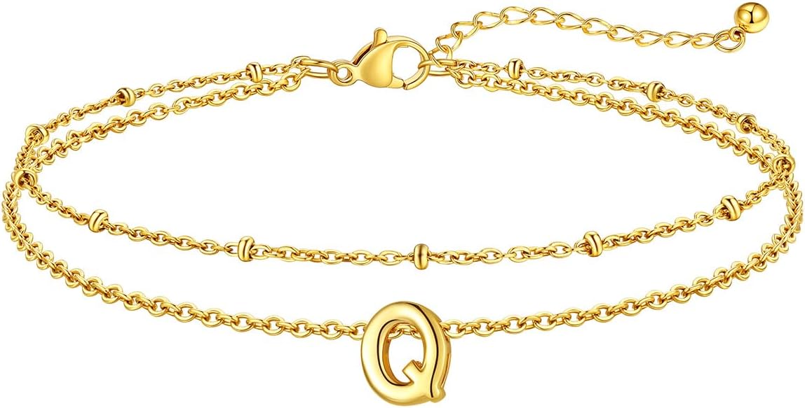 FaithHeart Initial Ankle Bracelets for Women, Waterproof 14k Gold Plated Initial Anklets Non Tarnish Stainless Steel Cute Layered Anklet Summer Beach Jewelry