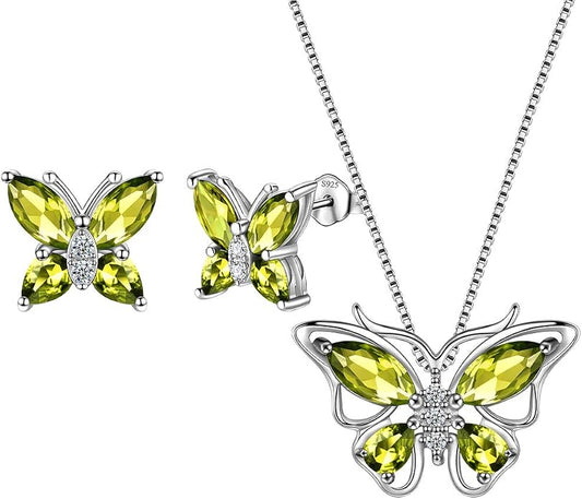 Aurora Tears Butterfly Jewelry,Women 925 Sterling Silver Butterflies Birthstone Pendant Necklace/Earrings/Rings Wedding Gift