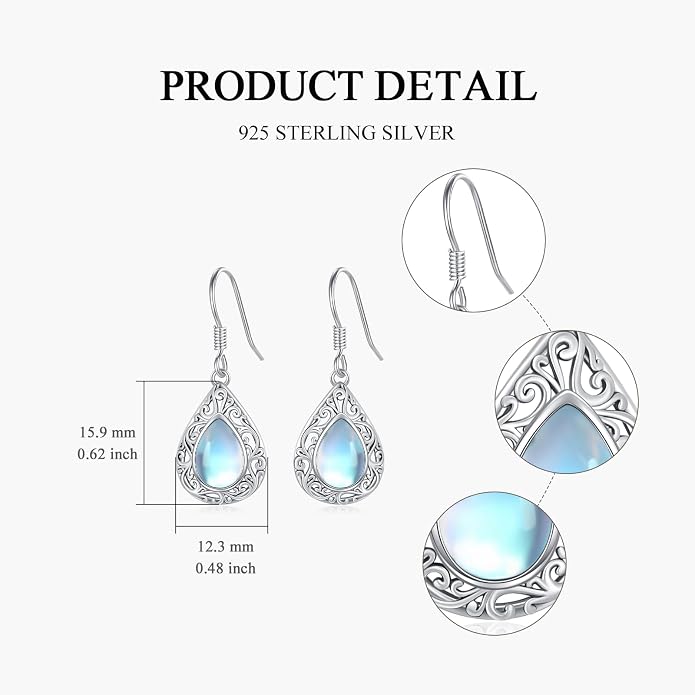 Silver Earrings for Women Sterling Silver Filigree Earrings Teardrop Dangle Drop Filigree Jewelry Gift for Women Mother Mom