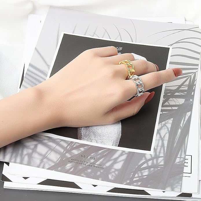 YBMYCM 3-10Pcs Dome Rings Set Chunky Gold Ring for Women Men 14k Gold Plated Thick Adjustable Statement Ring Gold/Silver