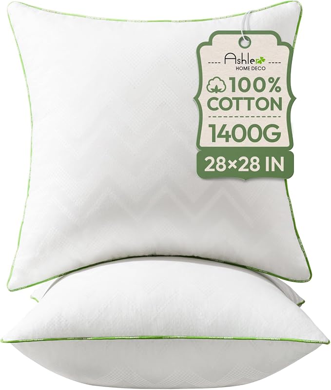 Ashler 28x28 Pillows Insert (Set of 2) - Throw Pillow Inserts with 100% Cotton Cover - 28 Inch Square Interior Sofa Stuffer Pillow Inserts -Decorative White Couch Pillow